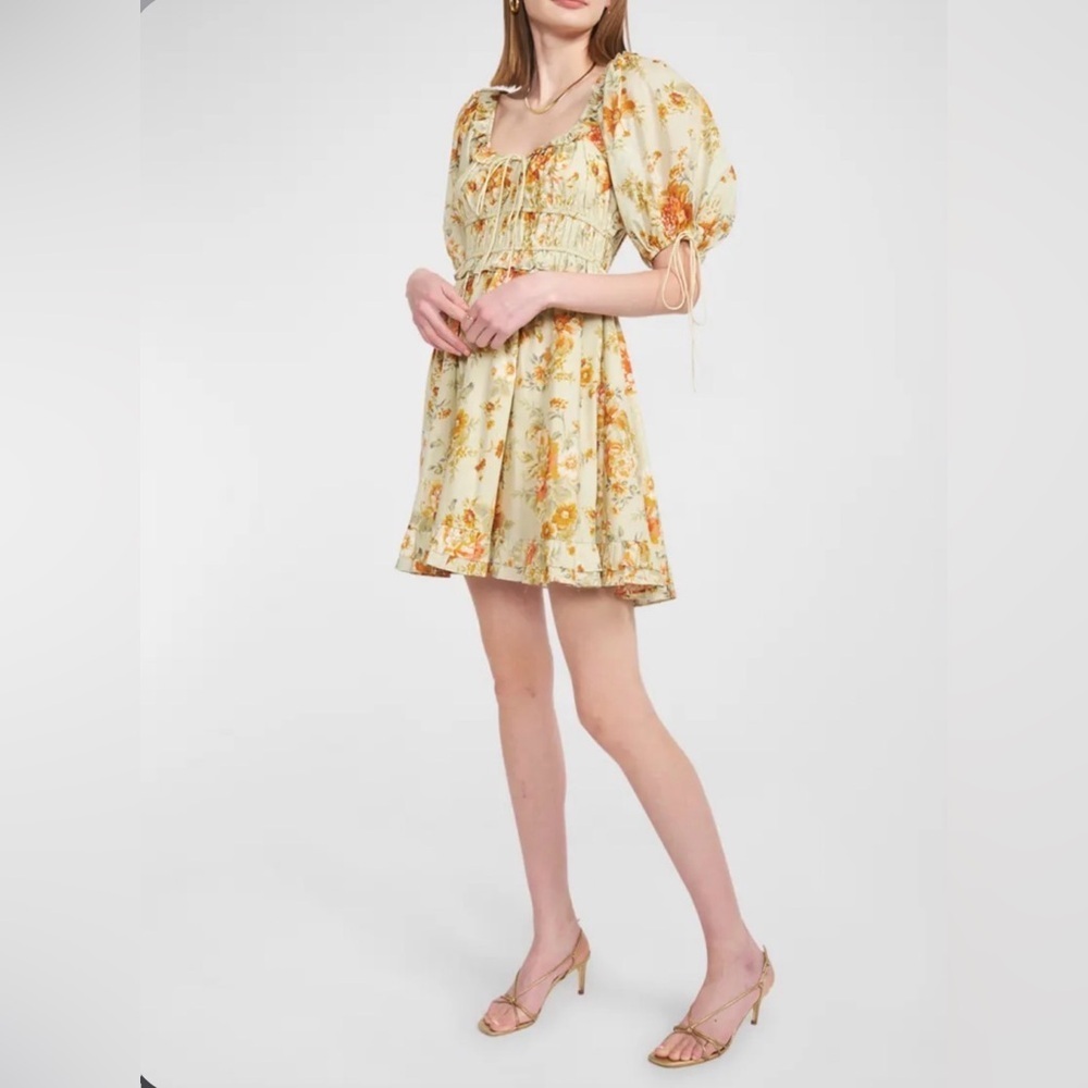 Enโ Saison Milana Puff-Sleeve Floral Cotton Mini Dress, Size S